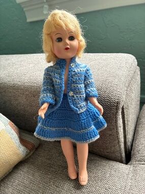 Blue Crochet Doll Outfit Set with Skirt and Jackets
